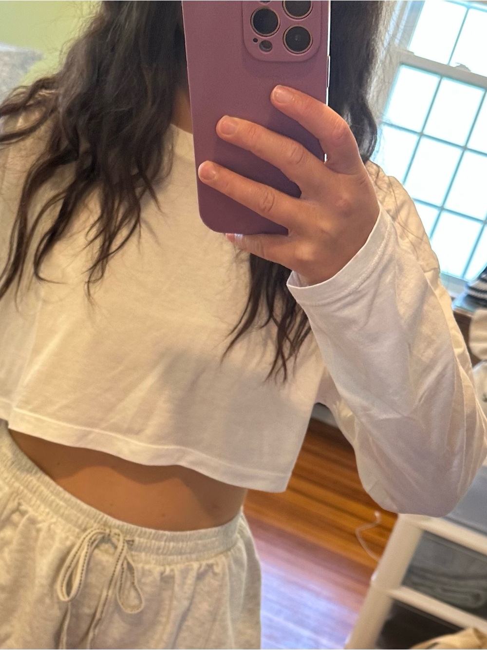 Still Here White Cropped Long-Sleeve Tee